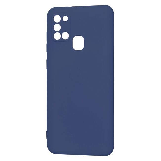Husa pentru Samsung Galaxy A21s Liquid Silicone, subțire, captusita cu microfibra, anti amprentă, protectie cameră foto, albastru