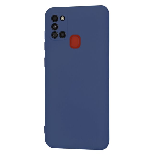 Husa pentru Samsung Galaxy A21s Liquid Silicone, subțire, captusita cu microfibra, anti amprentă, protectie cameră foto, albastru