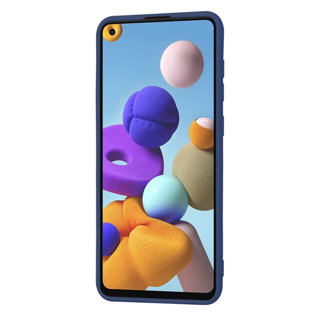 Husa pentru Samsung Galaxy A21s Liquid Silicone, subțire, captusita cu microfibra, anti amprentă, protectie cameră foto, albastru