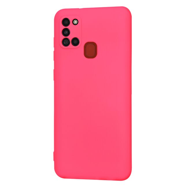 Husa pentru Samsung Galaxy A21s Liquid Silicone, subțire, captusita cu microfibra, anti amprentă, protectie cameră foto, fucsia