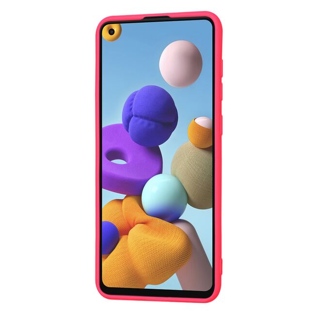 Husa pentru Samsung Galaxy A21s Liquid Silicone, subțire, captusita cu microfibra, anti amprentă, protectie cameră foto, fucsia