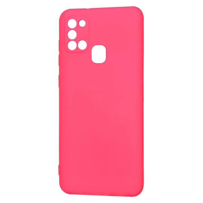 Husa pentru Samsung Galaxy A21s Liquid Silicone, subțire, captusita cu microfibra, anti amprentă, protectie cameră foto, fucsia
