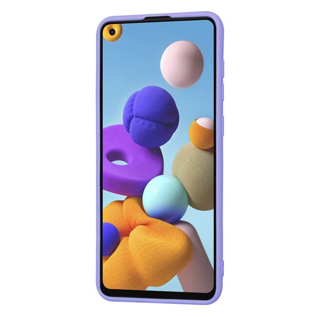 Husa pentru Samsung Galaxy A21s Liquid Silicone, subțire, captusita cu microfibra, anti amprentă, protectie cameră foto, lavanda