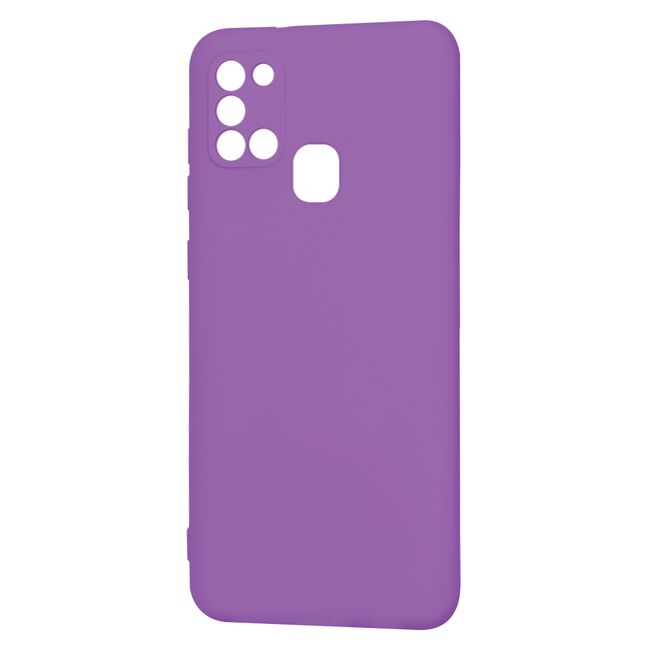 Husa pentru Samsung Galaxy A21s Liquid Silicone, subțire, captusita cu microfibra, anti amprentă, protectie cameră foto, mov