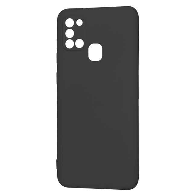 Husa pentru Samsung Galaxy A21s Liquid Silicone, subțire, captusita cu microfibra, anti amprentă, protectie cameră foto, negru