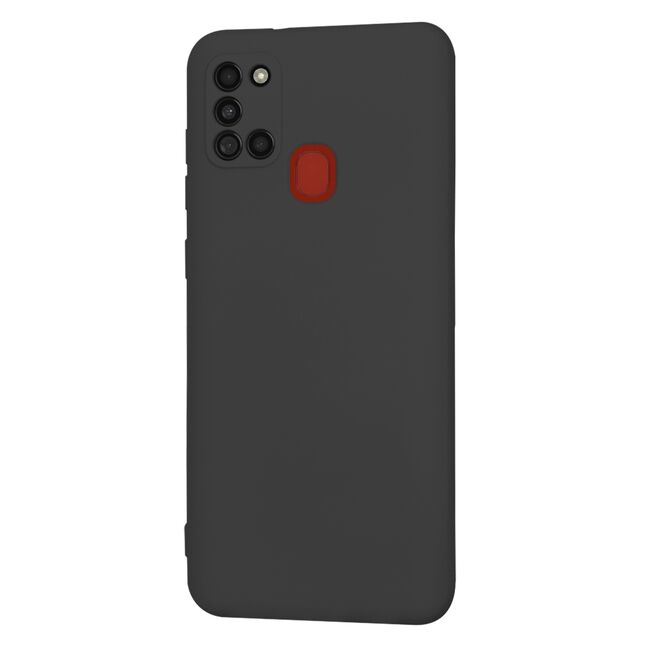 Husa pentru Samsung Galaxy A21s Liquid Silicone, subțire, captusita cu microfibra, anti amprentă, protectie cameră foto, negru
