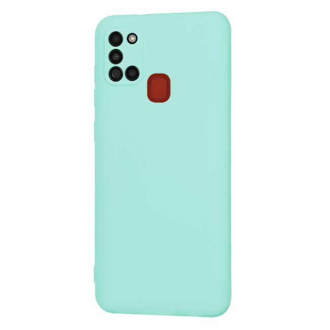 Husa pentru Samsung Galaxy A21s Liquid Silicone, subțire, captusita cu microfibra, anti amprentă, protectie cameră foto, turcoaz