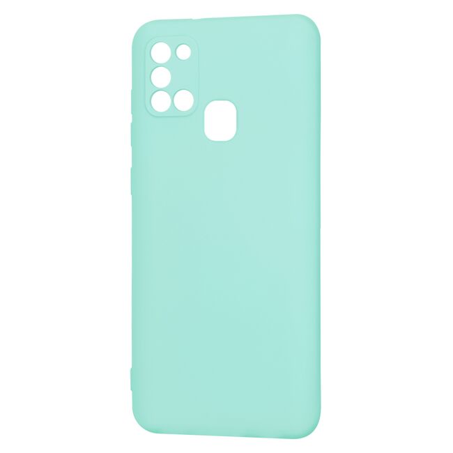 Husa pentru Samsung Galaxy A21s Liquid Silicone, subțire, captusita cu microfibra, anti amprentă, protectie cameră foto, turcoaz