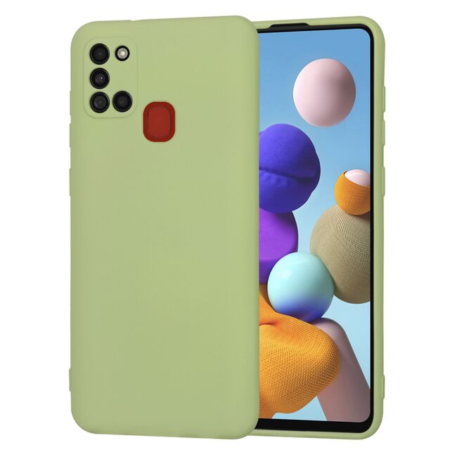 Husa pentru Samsung Galaxy A21s Liquid Silicone, subțire, captusita cu microfibra, anti amprentă, protectie cameră foto, verde
