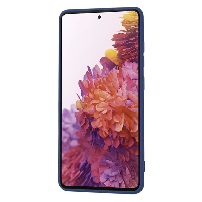 Husa pentru Samsung Galaxy S20 FE Liquid Silicone, subțire, captusita cu microfibra, anti amprentă, protectie cameră foto, albastru