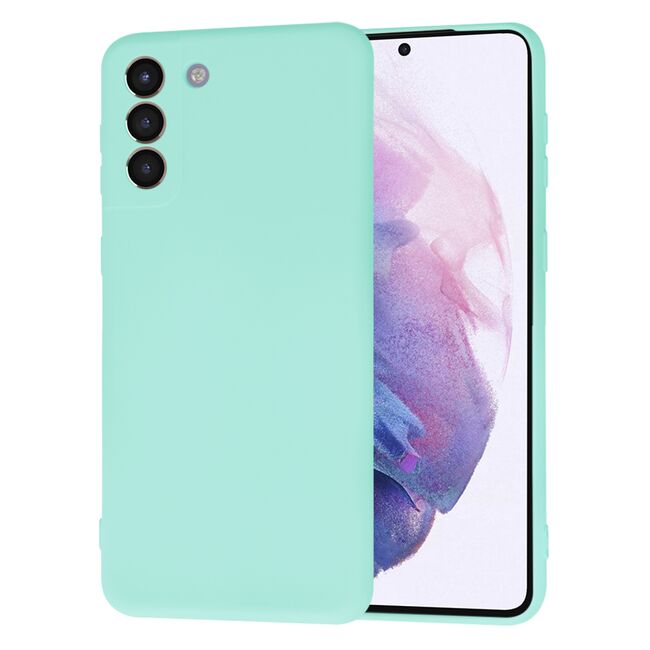 Husa pentru Samsung Galaxy S21+ Plus  Liquid Silicone, subțire, captusita cu microfibra, anti amprentă, protectie cameră foto, turcoaz
