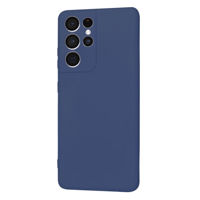 Husa pentru Samsung Galaxy S21 Ultra Liquid Silicone, subțire, captusita cu microfibra, anti amprentă, protectie cameră foto, albastru