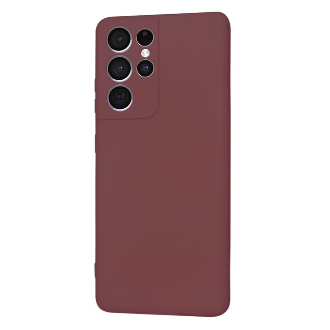 Husa pentru Samsung Galaxy S21 Ultra Liquid Silicone, subțire, captusita cu microfibra, anti amprentă, protectie cameră foto, bordeaux