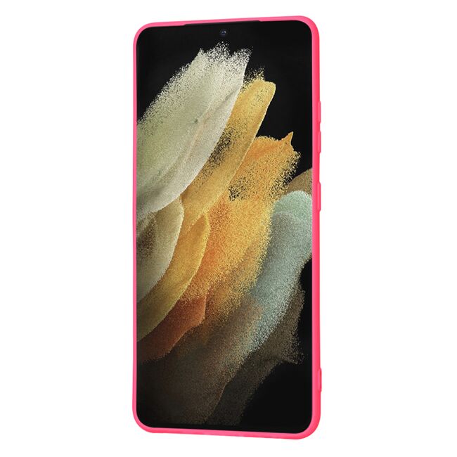 Husa pentru Samsung Galaxy S21 Ultra Liquid Silicone, subțire, captusita cu microfibra, anti amprentă, protectie cameră foto, fucsia