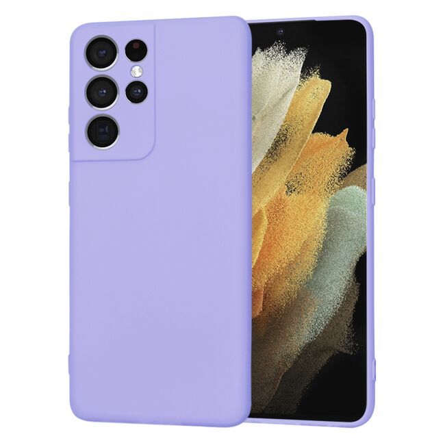 Husa pentru Samsung Galaxy S21 Ultra Liquid Silicone, subțire, captusita cu microfibra, anti amprentă, protectie cameră foto, lavanda