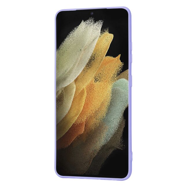 Husa pentru Samsung Galaxy S21 Ultra Liquid Silicone, subțire, captusita cu microfibra, anti amprentă, protectie cameră foto, lavanda