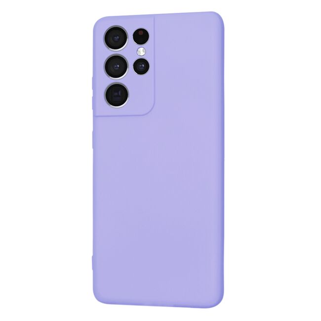 Husa pentru Samsung Galaxy S21 Ultra Liquid Silicone, subțire, captusita cu microfibra, anti amprentă, protectie cameră foto, lavanda