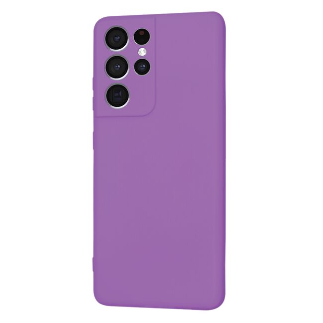 Husa pentru Samsung Galaxy S21 Ultra Liquid Silicone, subțire, captusita cu microfibra, anti amprentă, protectie cameră foto, mov