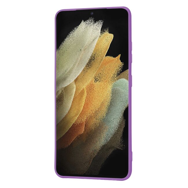 Husa pentru Samsung Galaxy S21 Ultra Liquid Silicone, subțire, captusita cu microfibra, anti amprentă, protectie cameră foto, mov