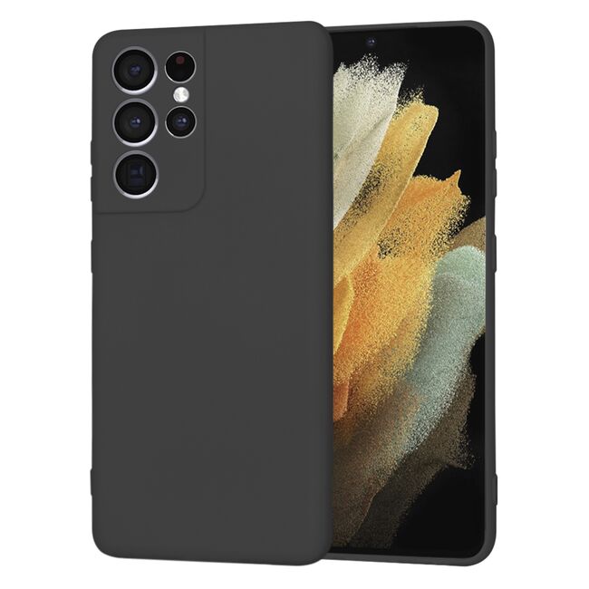 Husa pentru Samsung Galaxy S21 Ultra Liquid Silicone, subțire, captusita cu microfibra, anti amprentă, protectie cameră foto, negru
