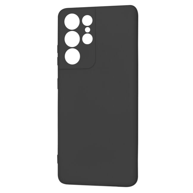 Husa pentru Samsung Galaxy S21 Ultra Liquid Silicone, subțire, captusita cu microfibra, anti amprentă, protectie cameră foto, negru