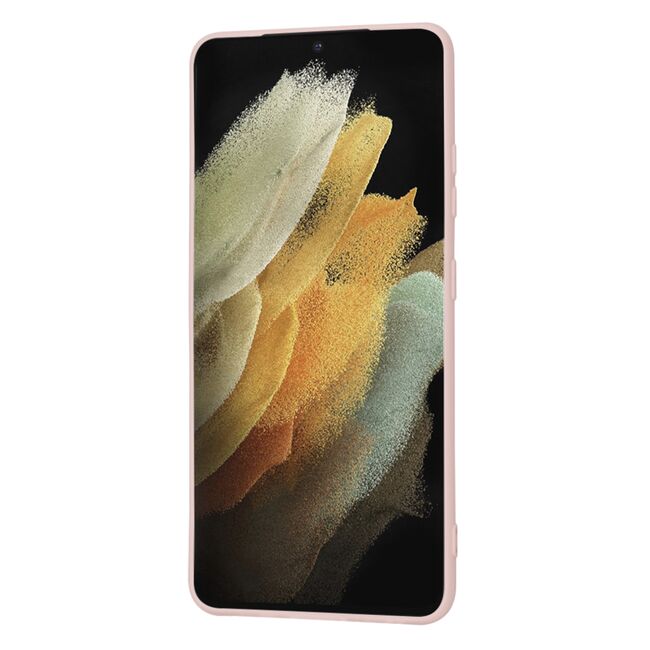 Husa pentru Samsung Galaxy S21 Ultra Liquid Silicone, subțire, captusita cu microfibra, anti amprentă, protectie cameră foto, roz inchis