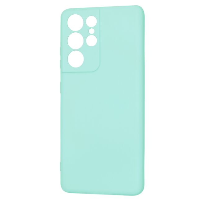 Husa pentru Samsung Galaxy S21 Ultra Liquid Silicone, subțire, captusita cu microfibra, anti amprentă, protectie cameră foto, turcoaz