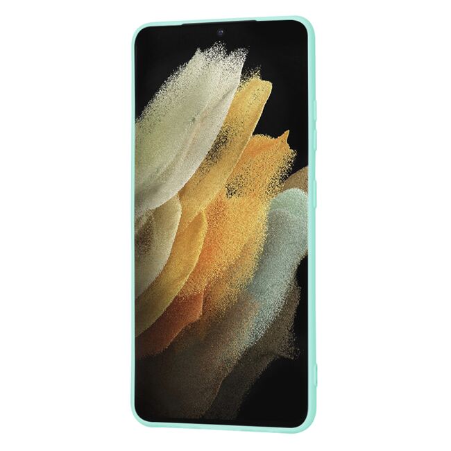 Husa pentru Samsung Galaxy S21 Ultra Liquid Silicone, subțire, captusita cu microfibra, anti amprentă, protectie cameră foto, turcoaz