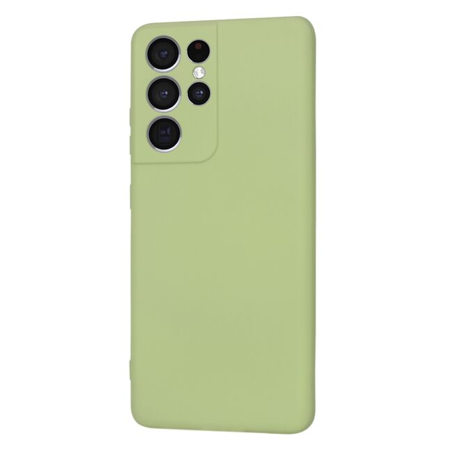 Husa pentru Samsung Galaxy S21 Ultra Liquid Silicone, subțire, captusita cu microfibra, anti amprentă, protectie cameră foto, verde