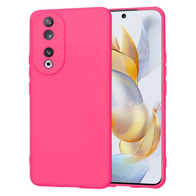 Husa pentru  Honor 90 Liquid Silicone, subțire, captusita cu microfibra, anti amprentă, protectie cameră foto, fucsia