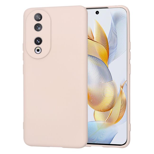 Husa pentru  Honor 90 Liquid Silicone, subțire, captusita cu microfibra, anti amprentă, protectie cameră foto, roz inchis