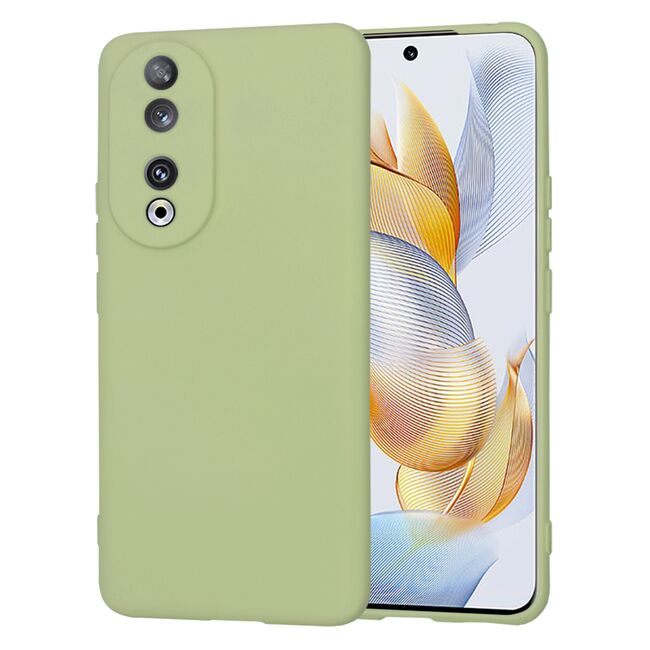 Husa pentru  Honor 90 Liquid Silicone, subțire, captusita cu microfibra, anti amprentă, protectie cameră foto, verde