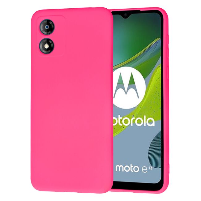 Husa pentru  Motorola Moto E13 Liquid Silicone, subțire, captusita cu microfibra, anti amprentă, protectie cameră foto, fucsia