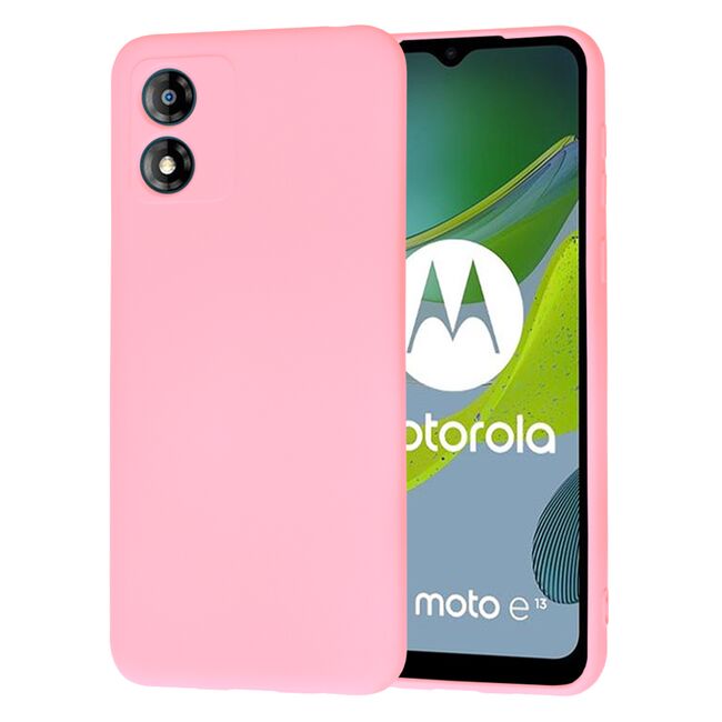 Husa pentru  Motorola Moto E13 Liquid Silicone, subțire, captusita cu microfibra, anti amprentă, protectie cameră foto, roz