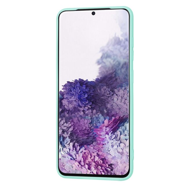 Husa pentru  Samsung Galaxy S20 Liquid Silicone, subțire, captusita cu microfibra, anti amprentă, protectie cameră foto, turcoaz