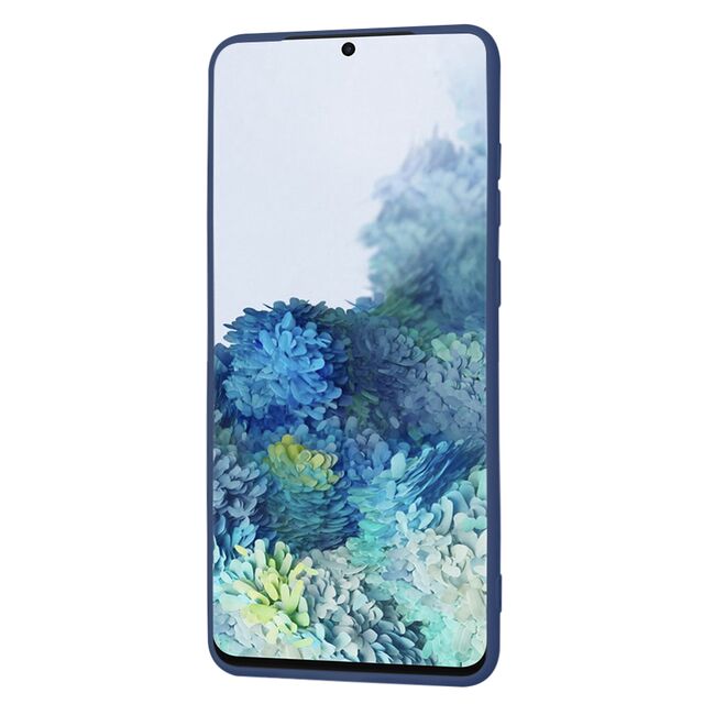 Husa pentru  Samsung Galaxy S20 Plus Liquid Silicone, subțire, captusita cu microfibra, anti amprentă, protectie cameră foto, albastru