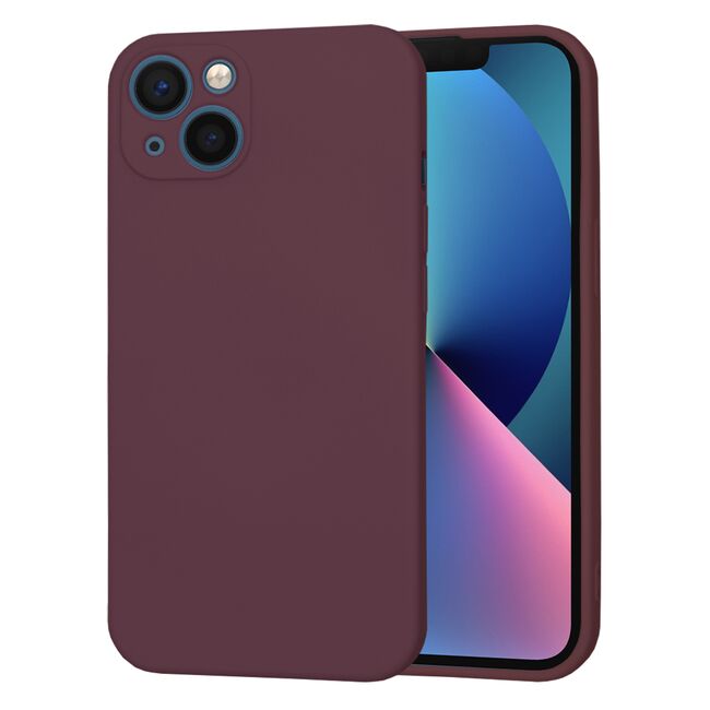 Husa pentru  iPhone 13 Liquid Silicone, subțire, captusita cu microfibra, anti amprentă, protectie cameră foto, bordeaux