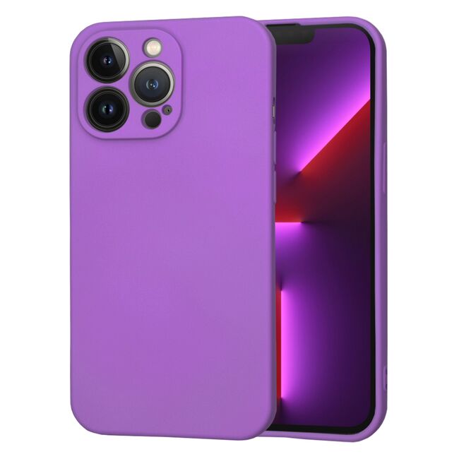 Husa pentru  iPhone 13 Pro Liquid Silicone, subțire, captusita cu microfibra, anti amprentă, protectie cameră foto, mov