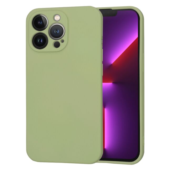 Husa pentru  iPhone 13 Pro Liquid Silicone, subțire, captusita cu microfibra, anti amprentă, protectie cameră foto, verde