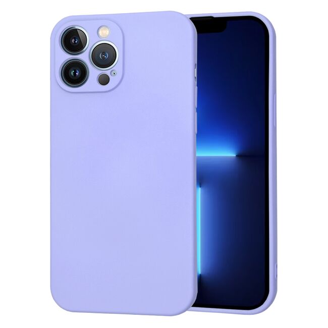 Husa pentru  iPhone 13 Pro Max Liquid Silicone, subțire, captusita cu microfibra, anti amprentă, protectie cameră foto, lavanda