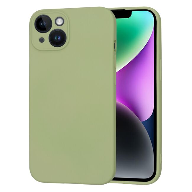 Husa pentru  iPhone 14 Liquid Silicone, subțire, captusita cu microfibra, anti amprentă, protectie cameră foto, verde