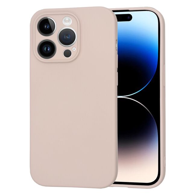 Husa pentru  iPhone 14 Pro  Liquid Silicone, subțire, captusita cu microfibra, anti amprentă, protectie cameră foto, roz inchis