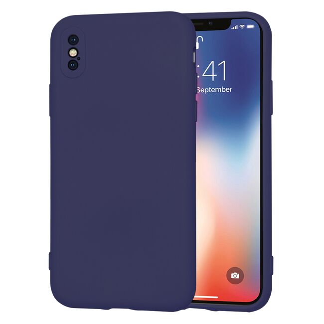 Husa pentru  iPhone X Liquid Silicone, subțire, captusita cu microfibra, anti amprentă, protectie cameră foto, albastru