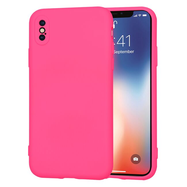 Husa pentru  iPhone X Liquid Silicone, subțire, captusita cu microfibra, anti amprentă, protectie cameră foto, fucsia