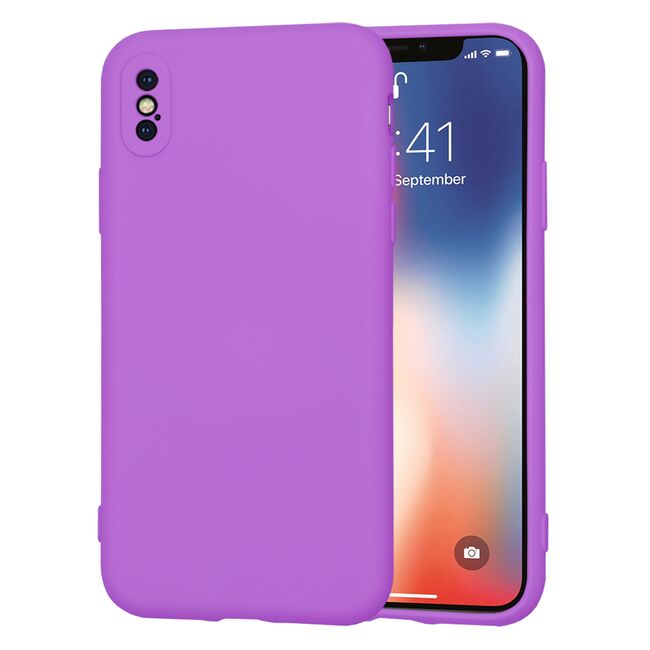 Husa pentru  iPhone X Liquid Silicone, subțire, captusita cu microfibra, anti amprentă, protectie cameră foto, mov