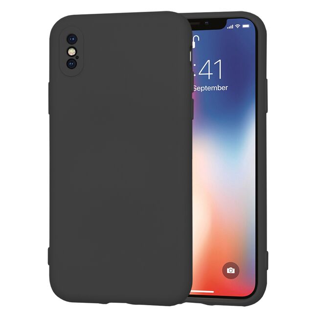 Husa pentru  iPhone X Liquid Silicone, subțire, captusita cu microfibra, anti amprentă, protectie cameră foto, negru