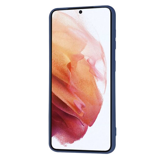Husa pentru Samsung Galaxy S21  Liquid Silicone, subțire, captusita cu microfibra, anti amprentă, protectie cameră foto, albastru