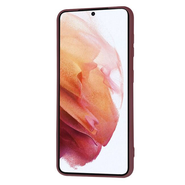 Husa pentru Samsung Galaxy S21  Liquid Silicone, subțire, captusita cu microfibra, anti amprentă, protectie cameră foto, bordeaux