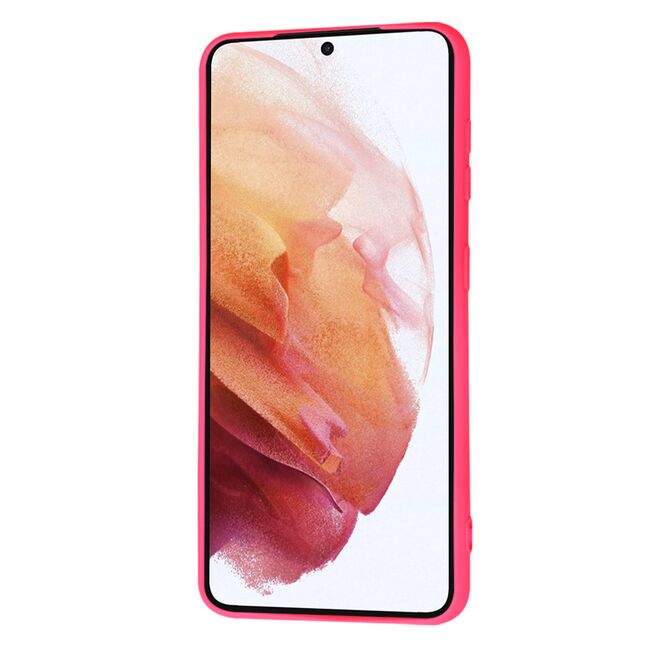 Husa pentru Samsung Galaxy S21  Liquid Silicone, subțire, captusita cu microfibra, anti amprentă, protectie cameră foto, fucsia