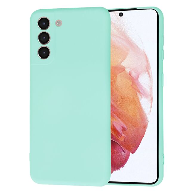 Husa pentru Samsung Galaxy S21  Liquid Silicone, subțire, captusita cu microfibra, anti amprentă, protectie cameră foto, turcoaz